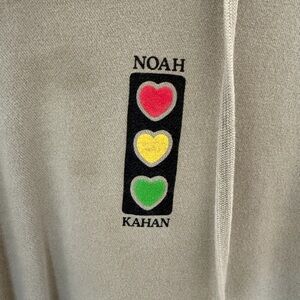 Noah Kahan Heart Traffic Light Hoodie - Beige with Red, Yellow, Green Hearts